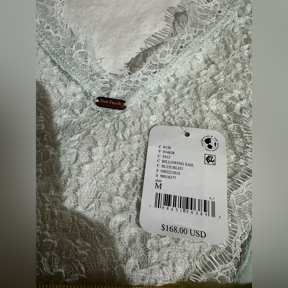 NWT Free People Petra Long Sleeve Lace Mini Dress Billowing Sail Mint Green Sz M - Picture 6 of 16